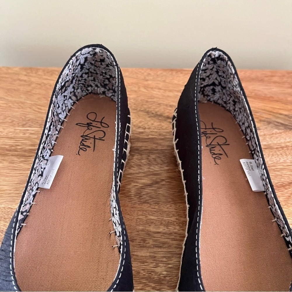 Life Stride Espadrilles Women's 6.5 Black Bow Low Wedge Heel Preppy Summer Shoe - Picture 8 of 12